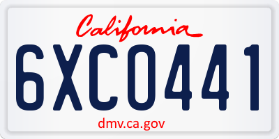 CA license plate 6XCO441