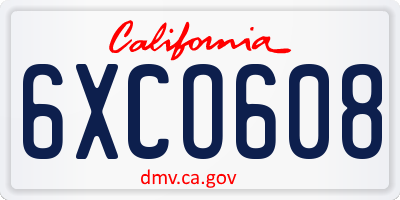 CA license plate 6XCO608