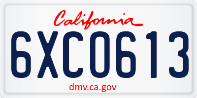 CA license plate 6XCO613