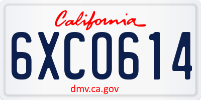 CA license plate 6XCO614