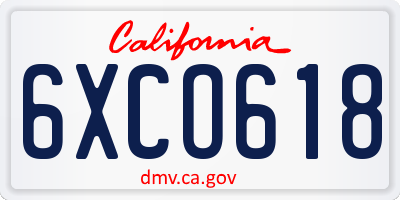 CA license plate 6XCO618