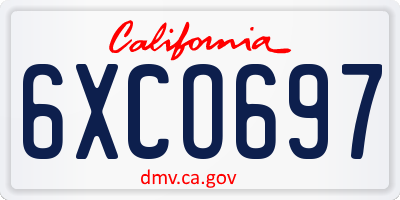 CA license plate 6XCO697