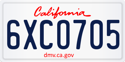 CA license plate 6XCO705