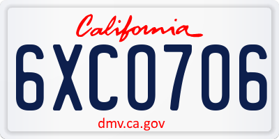 CA license plate 6XCO706