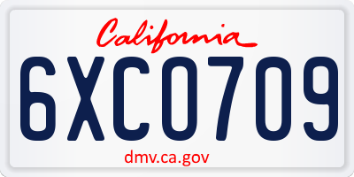 CA license plate 6XCO709