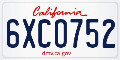 CA license plate 6XCO752