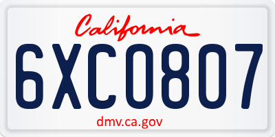 CA license plate 6XCO807