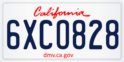CA license plate 6XCO828