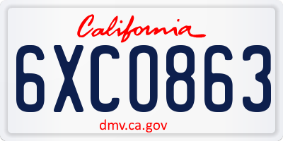 CA license plate 6XCO863