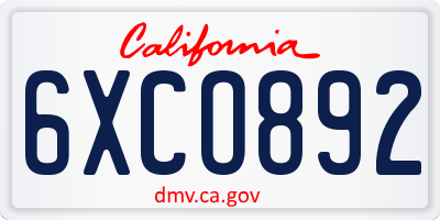 CA license plate 6XCO892
