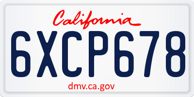 CA license plate 6XCP678