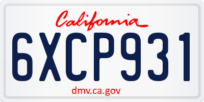 CA license plate 6XCP931