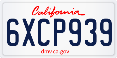 CA license plate 6XCP939