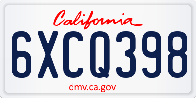 CA license plate 6XCQ398