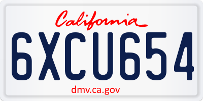 CA license plate 6XCU654