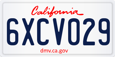 CA license plate 6XCV029