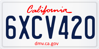 CA license plate 6XCV420