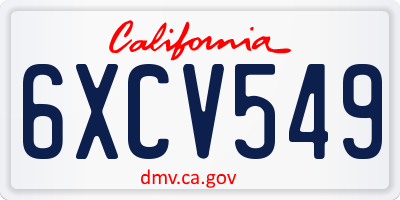 CA license plate 6XCV549