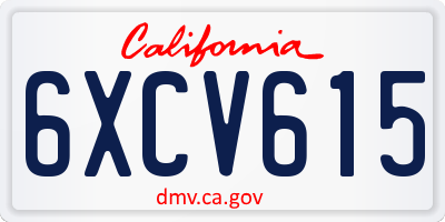 CA license plate 6XCV615