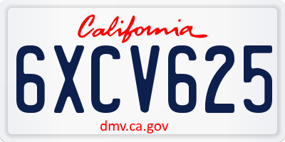 CA license plate 6XCV625