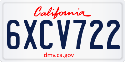 CA license plate 6XCV722