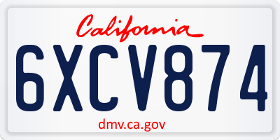 CA license plate 6XCV874