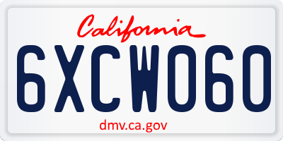 CA license plate 6XCW060