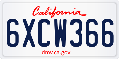 CA license plate 6XCW366