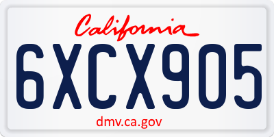 CA license plate 6XCX905
