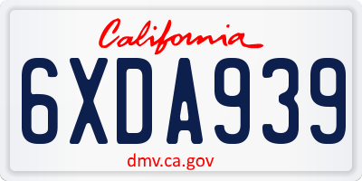 CA license plate 6XDA939