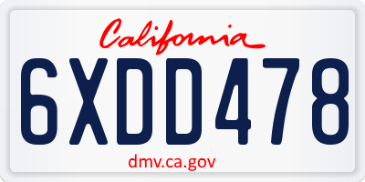 CA license plate 6XDD478