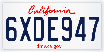 CA license plate 6XDE947