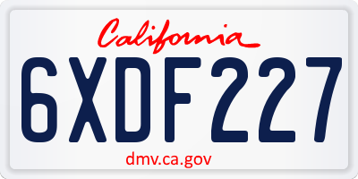 CA license plate 6XDF227
