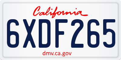 CA license plate 6XDF265