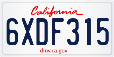 CA license plate 6XDF315