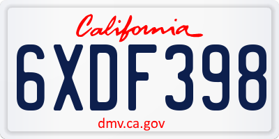 CA license plate 6XDF398
