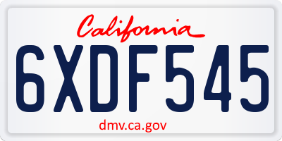 CA license plate 6XDF545