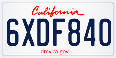 CA license plate 6XDF840