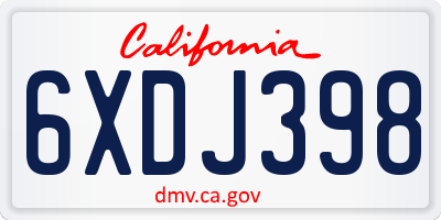 CA license plate 6XDJ398