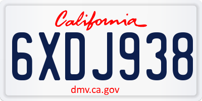 CA license plate 6XDJ938