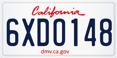 CA license plate 6XDO148