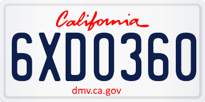 CA license plate 6XDO360