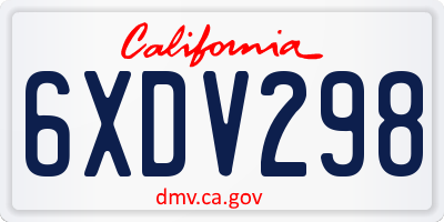 CA license plate 6XDV298