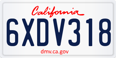 CA license plate 6XDV318