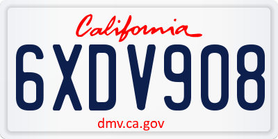 CA license plate 6XDV908