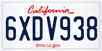 CA license plate 6XDV938