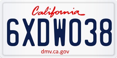 CA license plate 6XDW038