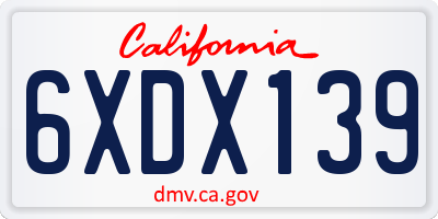 CA license plate 6XDX139