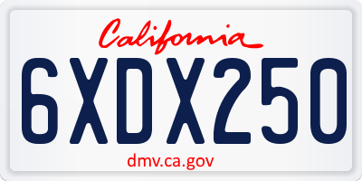 CA license plate 6XDX250