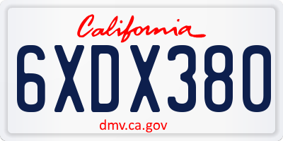 CA license plate 6XDX380
